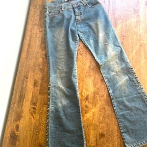 Max Studio Flare Strech Suede side laced Blue Jeans Size 8